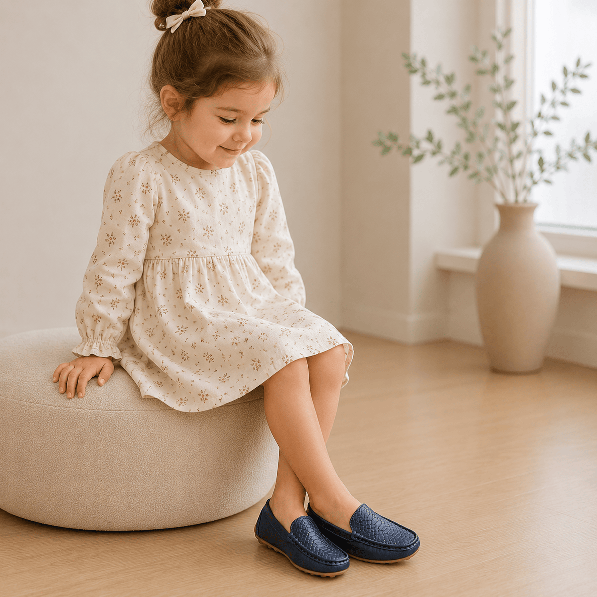Girls' Navy Blue Leather Loafers