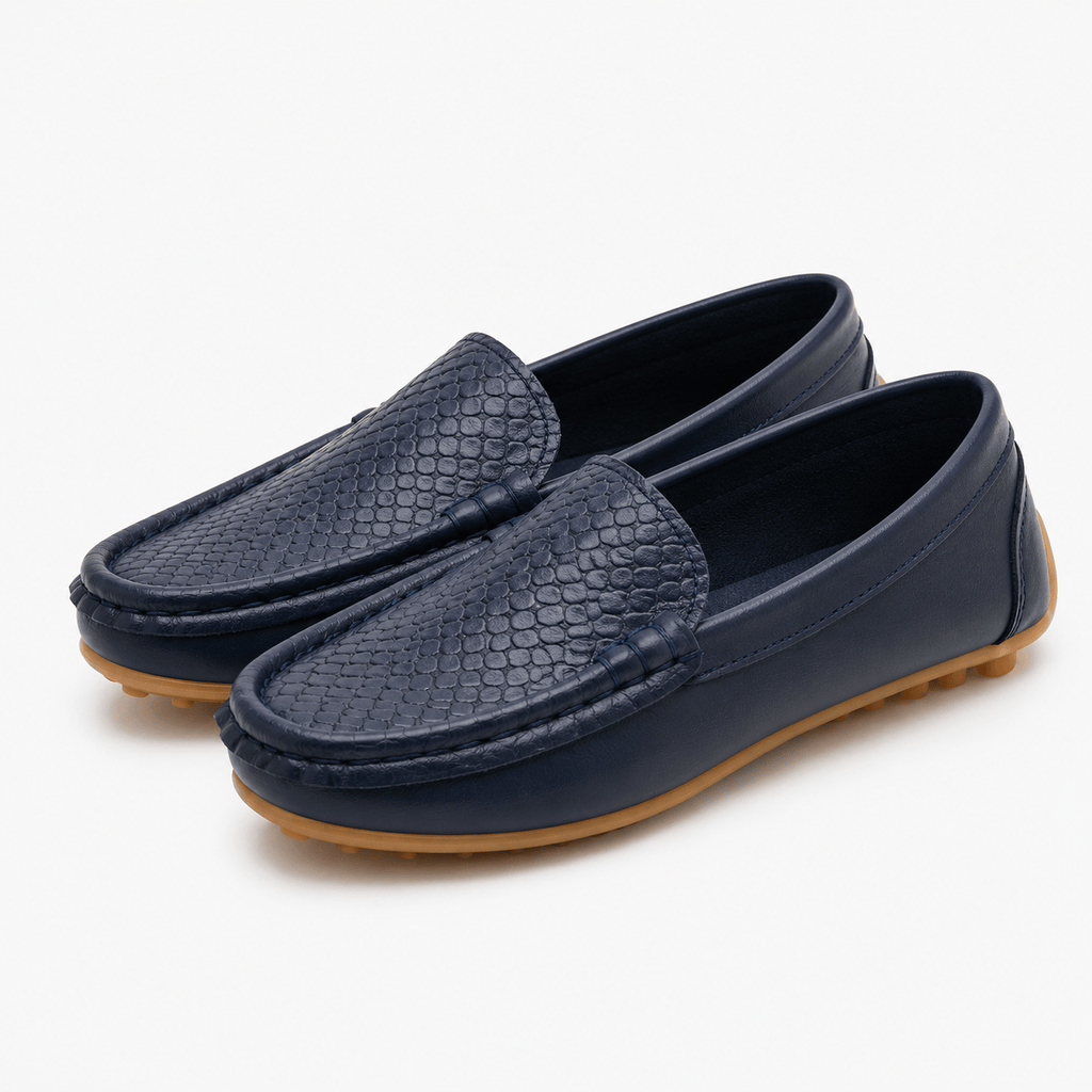 Girls' Navy Blue Leather Loafers
