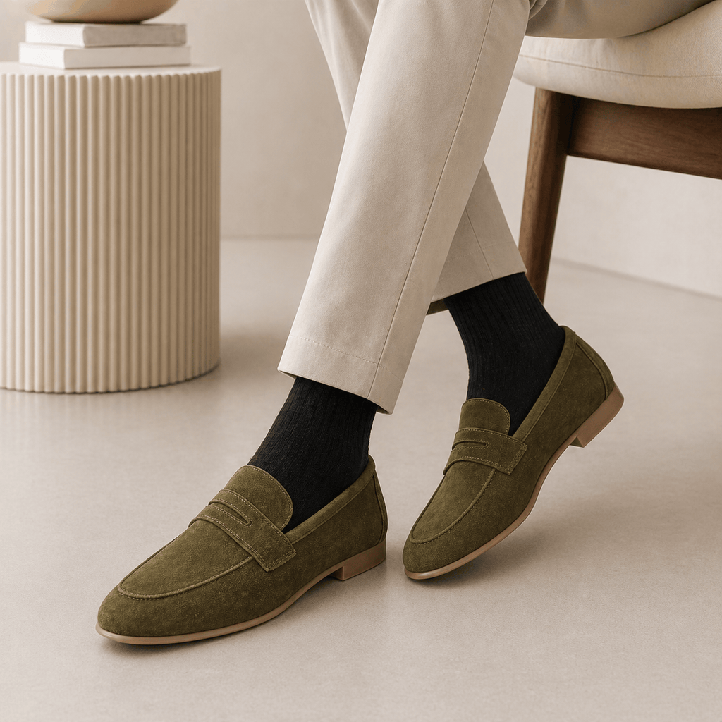 Men's Khaki Suede Loafers