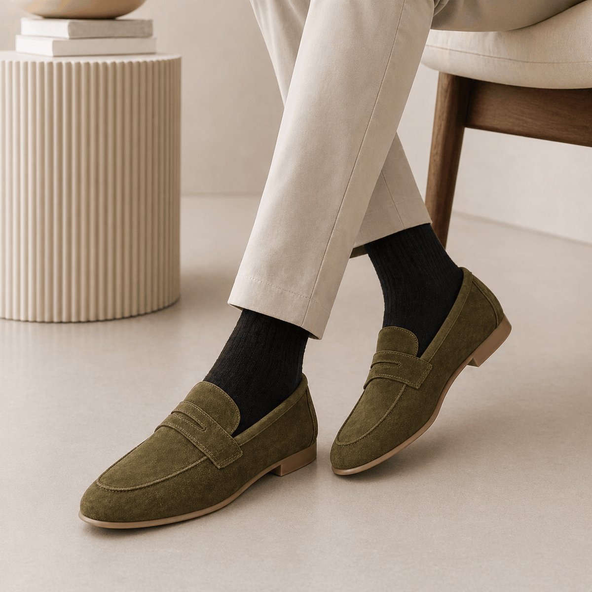 Men's Khaki Suede Loafers