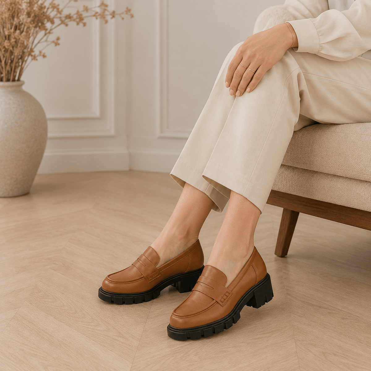 Women's Brown Platform Loafers