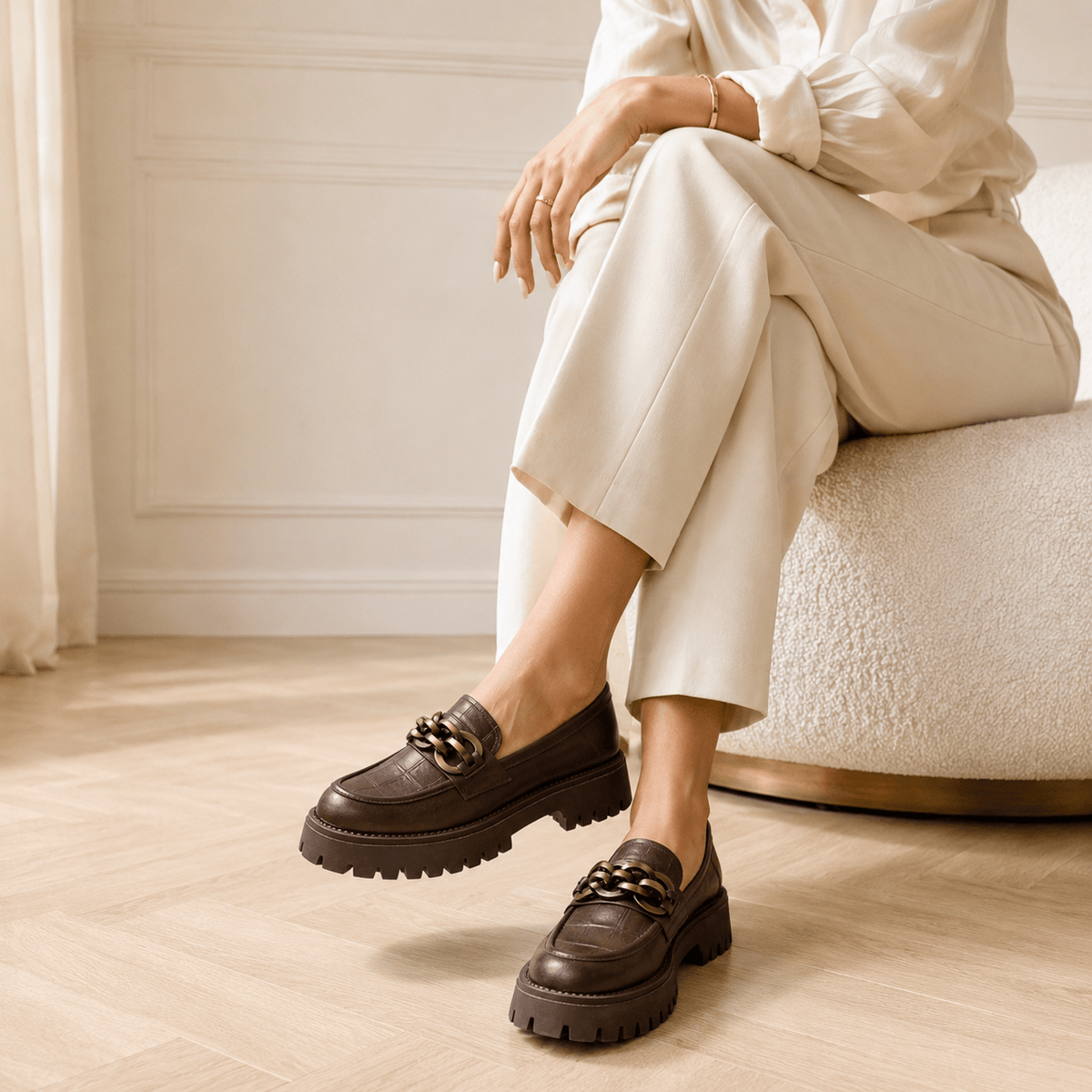 Women's Gold Horsebit Platform Loafers