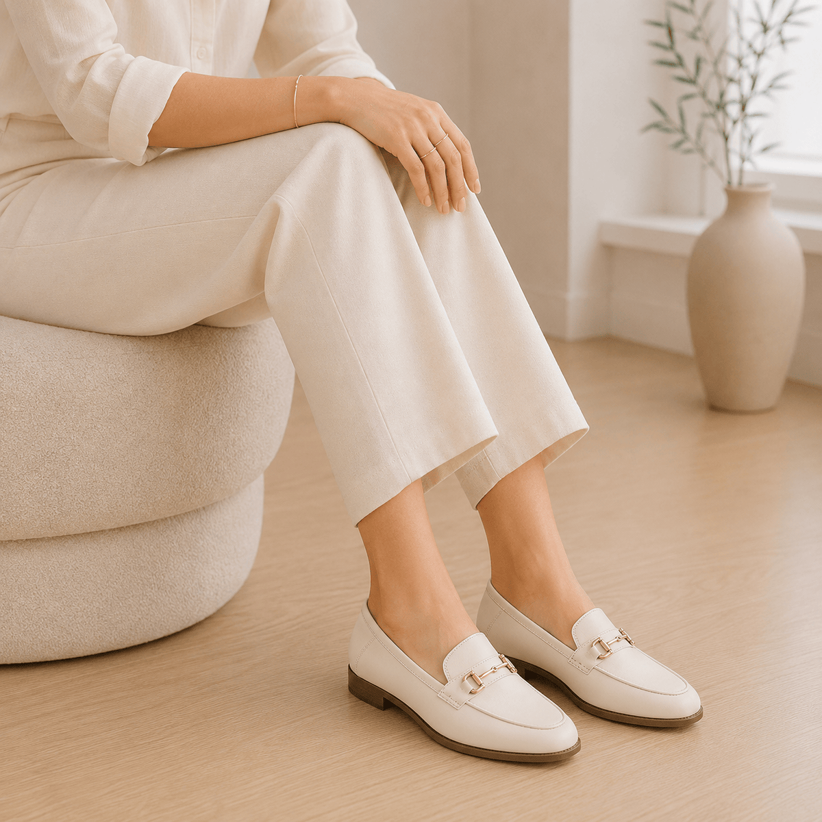 Women's Leather Loafers – Beige
