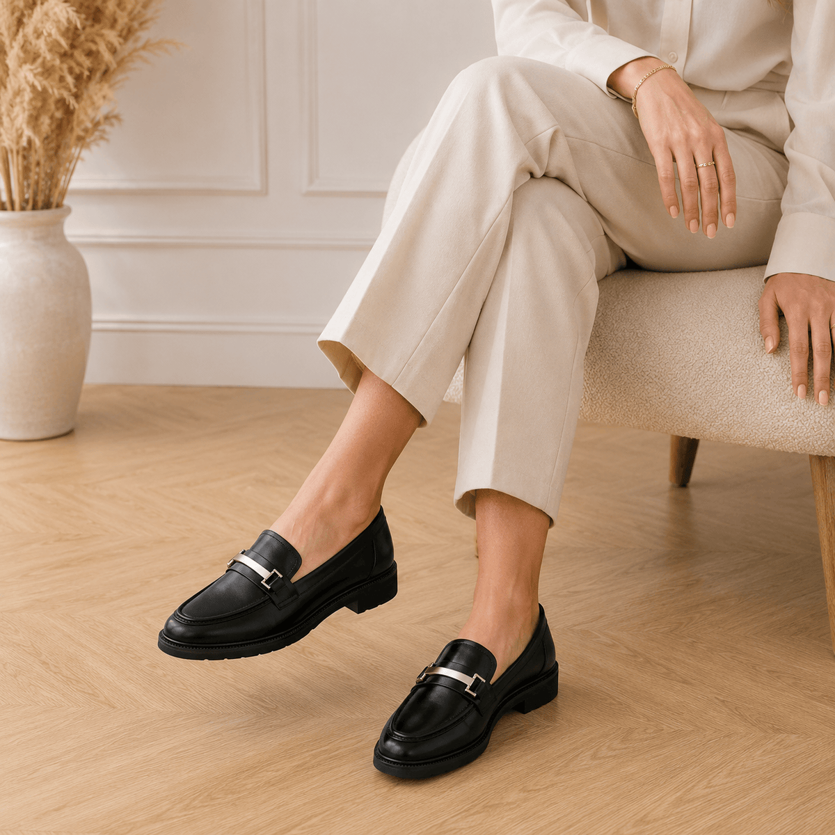 Women's Leather Loafers with Thick Sole