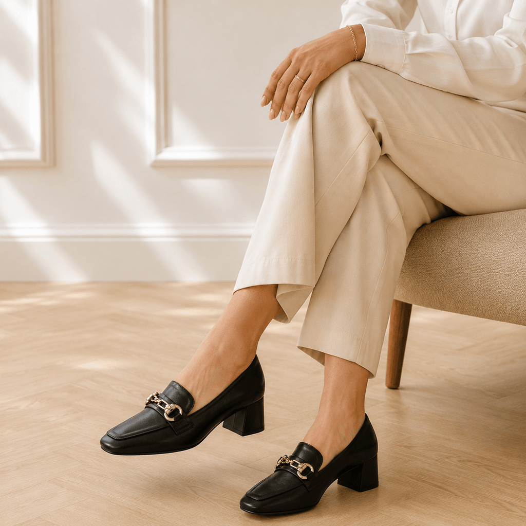 Women's Square-Heel Loafers with Gold Horsebit