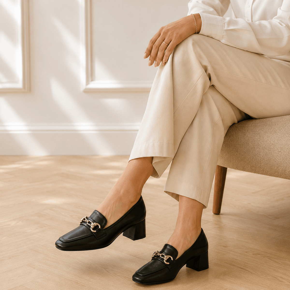 Women's Square-Heel Loafers with Gold Horsebit